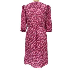 J.T Petites 80s Hot Pink Roses Puff Sleeve Secretary Day Dress MEDIUM